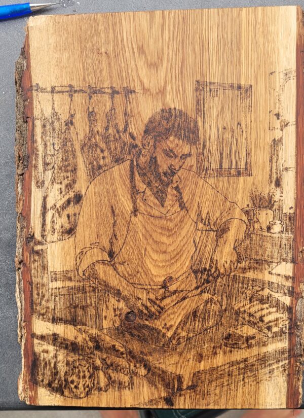 Pyrogravure du boucher